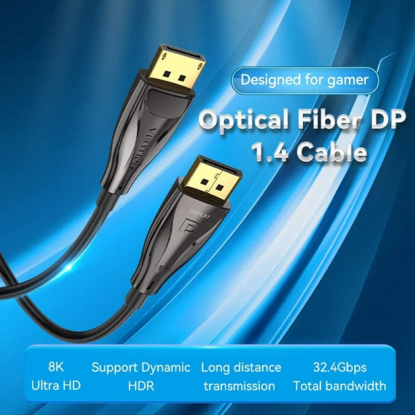 Кабель DisplayPort M - M 5.0м, V1.4, optical, 8K 60 Гц, зворотня сумісність, Zinc Alloy, Vention