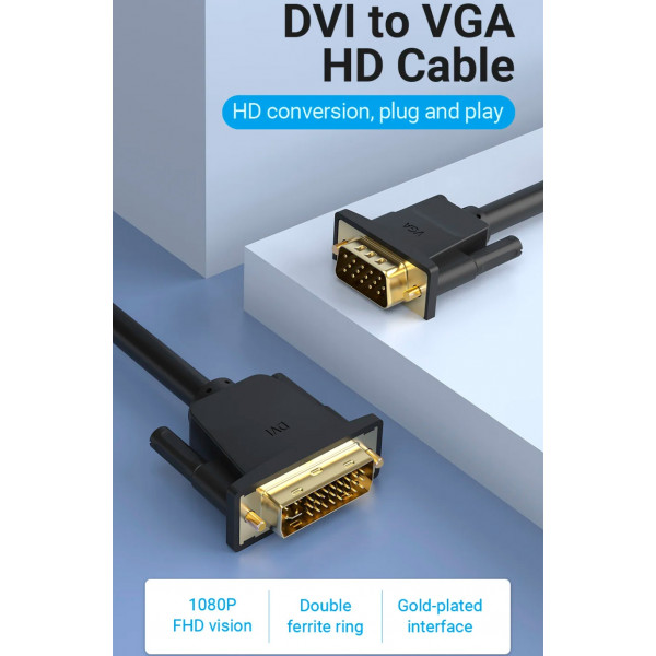 Кабель DVI (24+5) M - VGA M, 3м чорний Vention