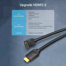 Кабель HDMI M - M, 1.0м, V2.0, 4K 60Гц, кут 90°, PVC, чорний Vention