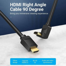 Кабель HDMI M - M, 1.0м, V2.0, 4K 60Гц, кут 90°, PVC, чорний Vention