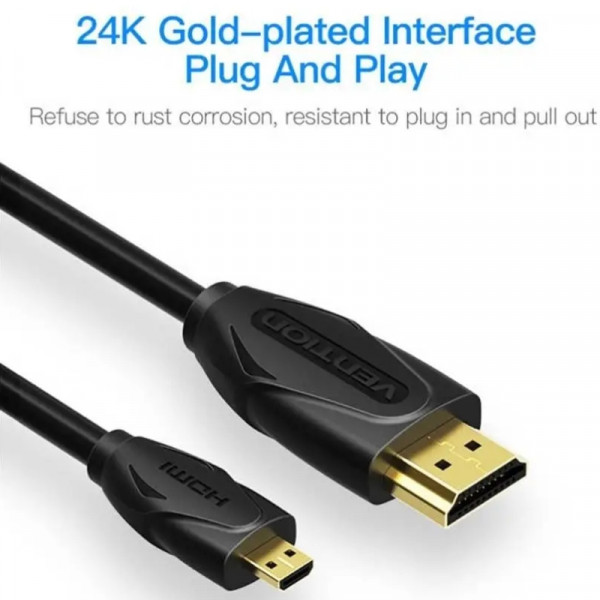 Кабель HDMI M - Micro M, 2.0 м, V2.0 4K 60Гц 18Gbps HDR Dolby, PVC Vention