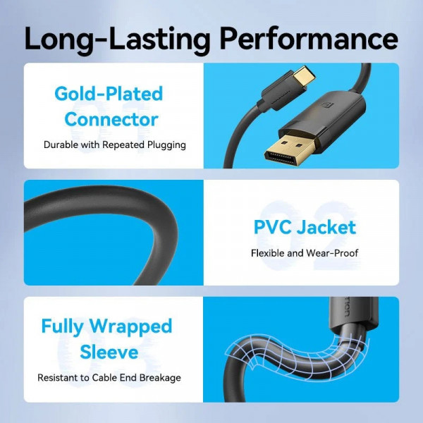 Кабель USB 3.1 Type-C M - DisplayPort M, 1.0м, v.1.2, 4K60Hz, Aluminum Alloy чорний Vention