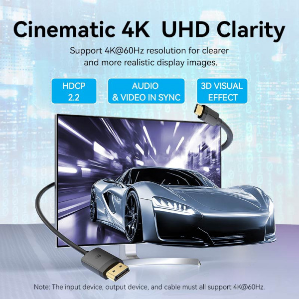 Кабель USB 3.1 Type-C M - DisplayPort M, 1.0м, v.1.2, 4K60Hz, Aluminum Alloy чорний Vention