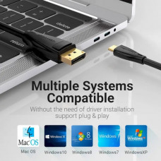 Кабель USB 3.1 Type-C M - DisplayPort M, 2.0м v.1.4 8K60Hz Aluminum Alloy чорний Vention