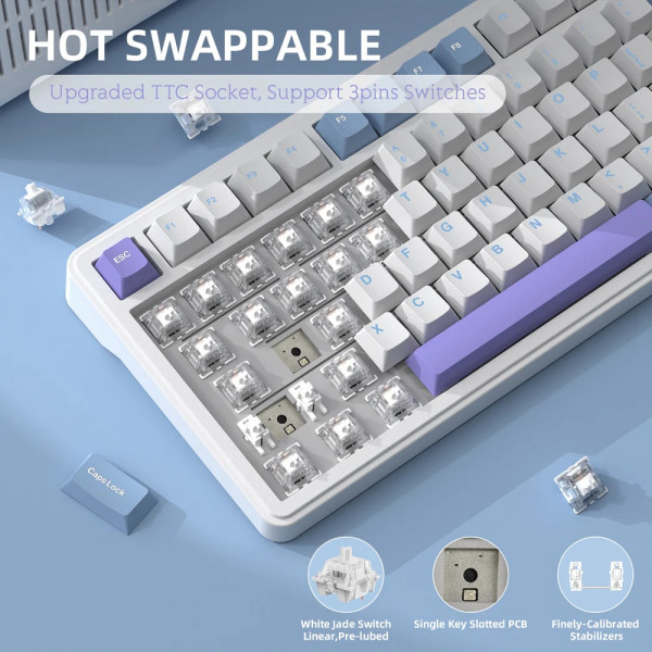 Клавіатура ігрова механічна Attack Shark X85 82кл.RGB,Wireless,White Jade перемикачі,Starlight White