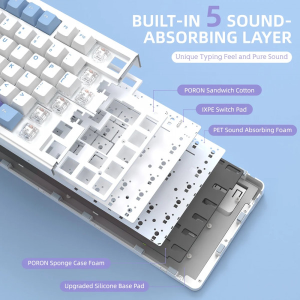 Клавіатура ігрова механічна Attack Shark X85 82кл.RGB,Wireless,White Jade перемикачі,Starlight White