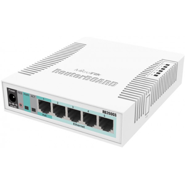 Комутатор Mikrotik RB260GS, 5 Gigabit ports and SFP cage, SwOS, plastic case, PSU