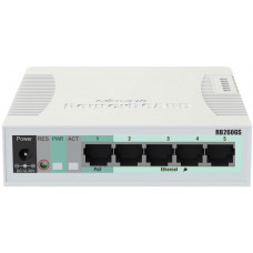 Комутатор Mikrotik RB260GS, 5 Gigabit ports and SFP cage, SwOS, plastic case, PSU