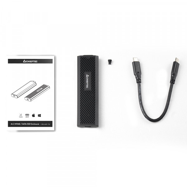 Корпус для M.2 NVME/SATA SSD CHIEFTEC CEB-M2C-TLE, aluminium,USB 3.2 Gen2 Type-C, Black, RETAIL