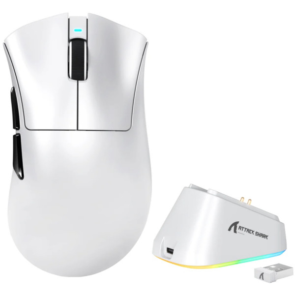 Мишка Attack Shark V3Pro Ultra-Light, Wireless/Bluetooth, 25000dpi. (PAW3311), 6кн., White