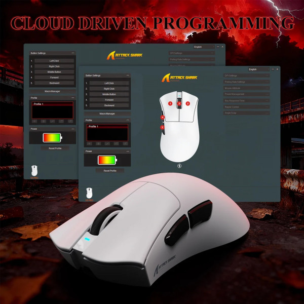 Мишка Attack Shark V3Pro Ultra-Light, Wireless/Bluetooth, 25000dpi. (PAW3311), 6кн., White