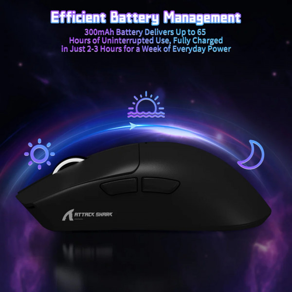 Мишка Attack Shark X11SE, Wireless//Bluetooth, 22000dpi. (PAW3311), 6кн., Black
