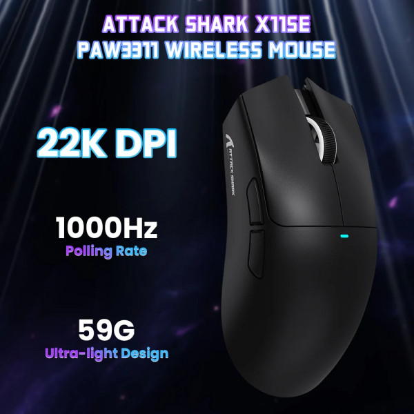 Мишка Attack Shark X11SE, Wireless//Bluetooth, 22000dpi. (PAW3311), 6кн., Black