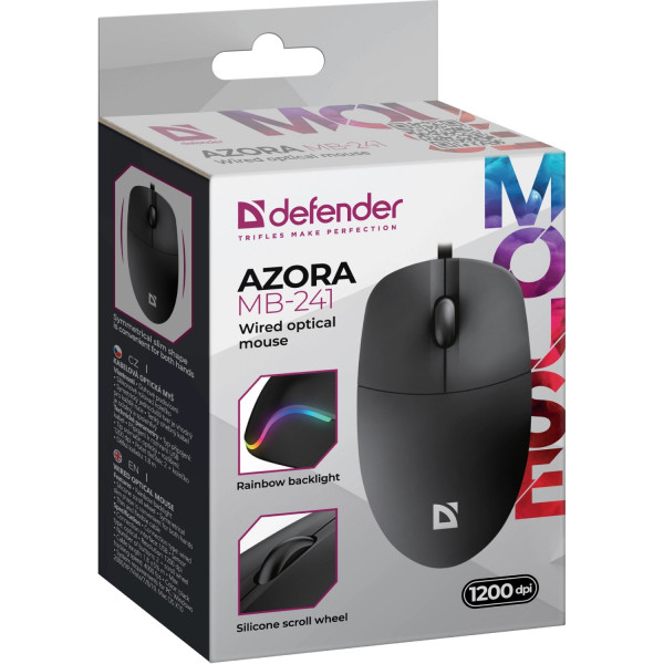 Мишка Defender Azora MB-241, 3кн.,1200dpi, чорна