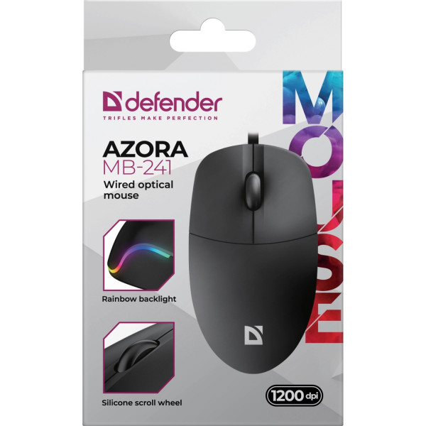 Мишка Defender Azora MB-241, 3кн.,1200dpi, чорна