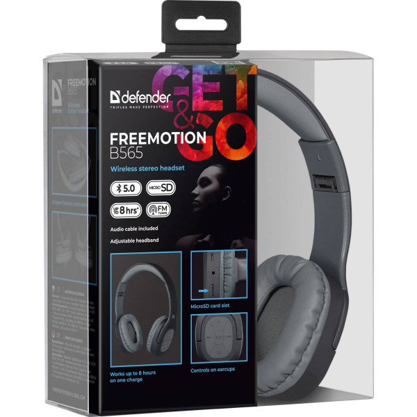 Навушники з мікрофоном Defender FreeMotion B565 Bluetooth, сірі