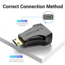 Перехідник HDMI F -> mini HDMI M, 4K 60Гц, чорний, Vention