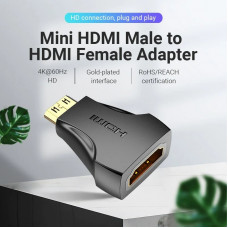 Перехідник HDMI F -> mini HDMI M, 4K 60Гц, чорний, Vention