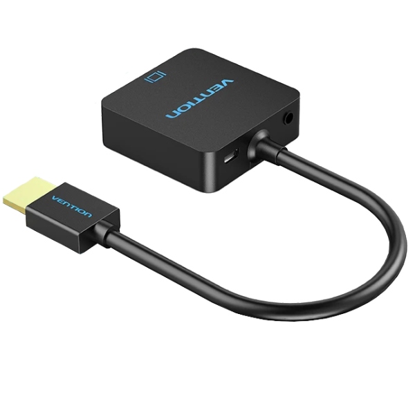 Перехідник HDMI M -> VGA F, 1080P 60Hz, 3,5мм Micro USB (F) powered, кабель 0,15м Vention чорний