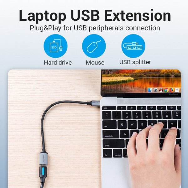 Перехідник USB 3.0 Type-C -> USB AF (OTG) кабель 0.15м Aluminum Alloy Vention сірий