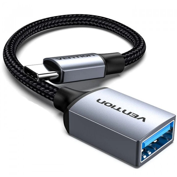 Перехідник USB 3.0 Type-C -> USB AF (OTG) кабель 0.15м Aluminum Alloy Vention сірий