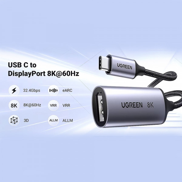 Перехідник USB Type-C -> DisplayPort Thunderbolt 4 8K 60HZ CM654 Ugreen сірий