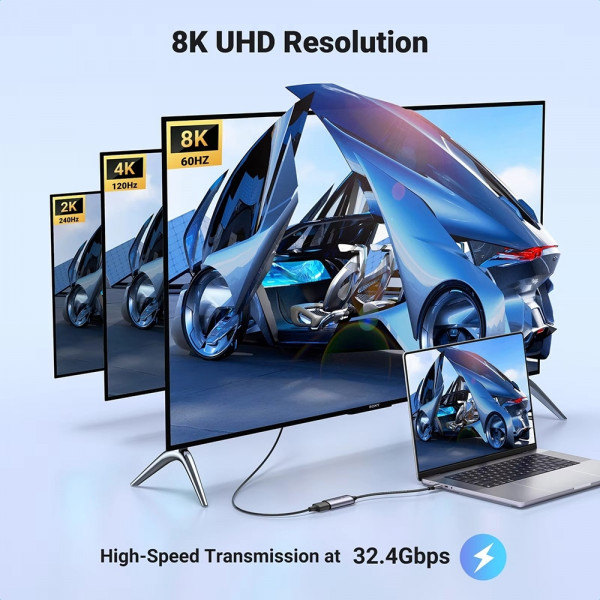 Перехідник USB Type-C -> DisplayPort Thunderbolt 4 8K 60HZ CM654 Ugreen сірий