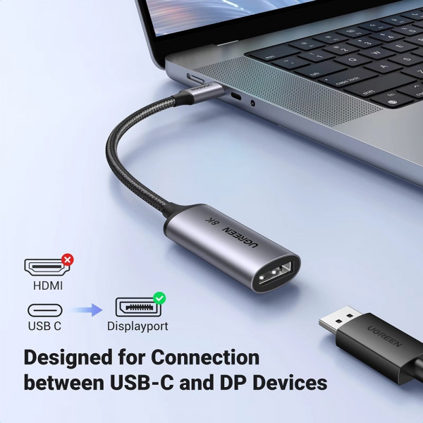 Перехідник USB Type-C -> DisplayPort Thunderbolt 4 8K 60HZ CM654 Ugreen сірий