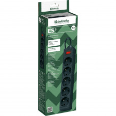 Power filtr 5,0м Defender ES, чорний, 5 розеток, з вимикачем