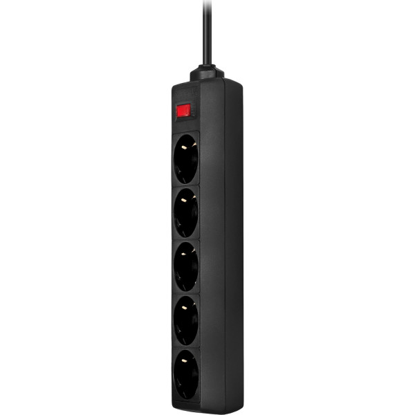 Power filtr 5,0м Defender ES, чорний, 5 розеток, з вимикачем