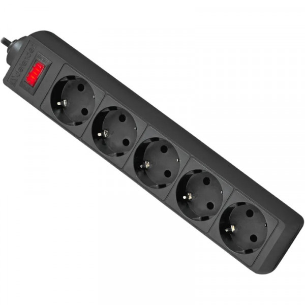 Power filtr 5,0м Defender ES, чорний, 5 розеток, з вимикачем