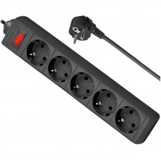Power filtr 5,0м Defender ES, чорний, 5 розеток, з вимикачем