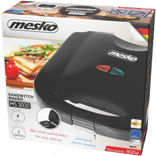 Сендвічниця Mesko MS 3032 850Вт/ незмінні пластини/ вертикальне зберігання/ чорна