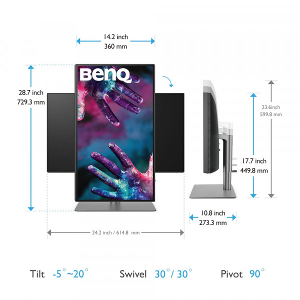TFT 27" BenQ PD2725U, IPS, 4K UHD, DHDR400, 2xHDMI, DP, 2xThunderbolt 3 (USB-C), USB-hub, HAS, кол.