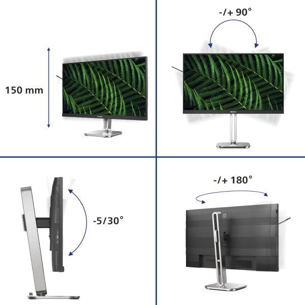 TFT 27" Philips 27B2G5500, QHD IPS,100Hz, 2xHDMI, DP, USB-hub, HAS, Pivot, кол., сріблясто-сірий