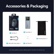 УМБ Vention 20000mAh 100W PD,QC3.0, USB-A,USB-C In/Out,with Built-in USB-C Cable, LED Display,Black