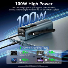 УМБ Vention 20000mAh 165W PD3.1, USB-A, USB-C In/Out, with Built-in USB-C cable, TFT Display, Silver