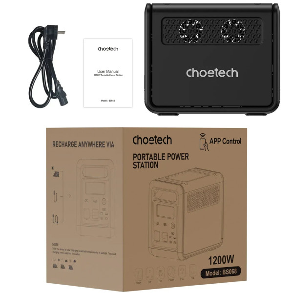 Зарядна станція Choetech BS068 1200Вт (1024Вт/г) AC,LiFePo4,MPPT, UPS, USB-C PD100 Вт