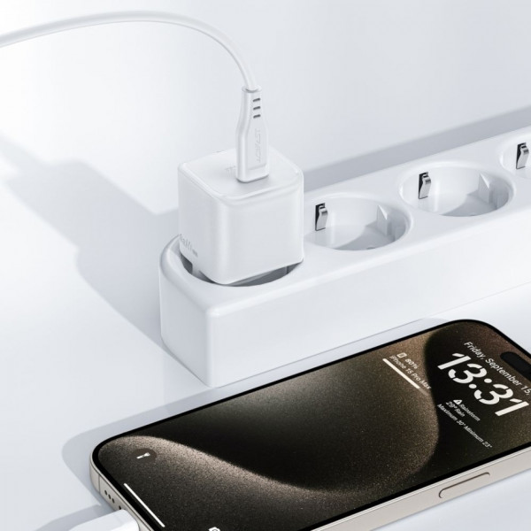 Зарядний пристрій 1xUSB-C 30W Gan A77 mini + USB-C cable Fast Charger White Acefast
