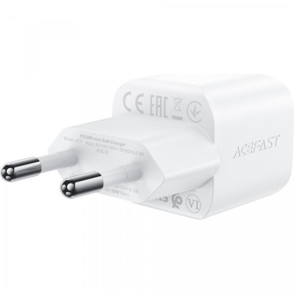 Зарядний пристрій 1xUSB-C 30W Gan A77 mini + USB-C cable Fast Charger White Acefast