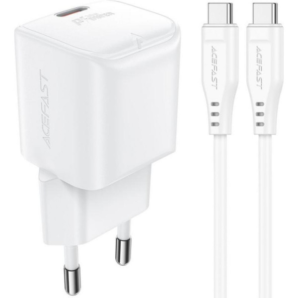 Зарядний пристрій 1xUSB-C 30W Gan A77 mini + USB-C cable Fast Charger White Acefast
