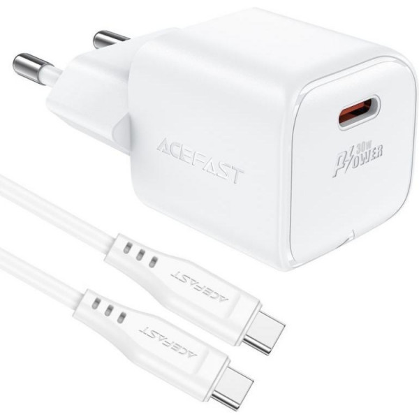 Зарядний пристрій 1xUSB-C 30W Gan A77 mini + USB-C cable Fast Charger White Acefast