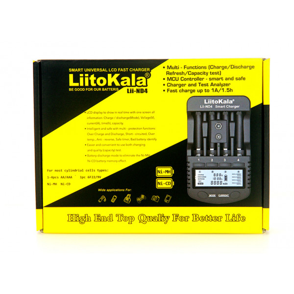 Зарядний пристрій LiitoKala Lii-ND4, 4x(NiMH/NiCd) + 1*9V(крона), discharge function, display