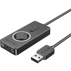 Звукова карта USB AUX jack, 3*TRRS (Mic +2xEar) 1.0м, регулятор гучності, зовнішня, Metal, Vention