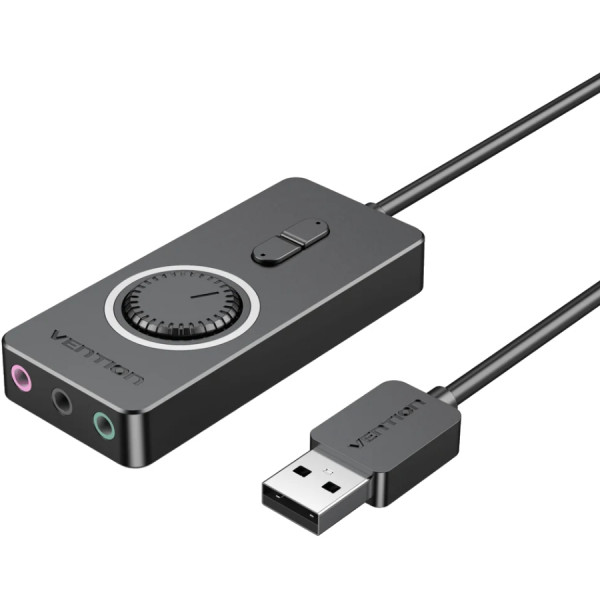Звукова карта USB AUX jack, 3*TRRS (Mic +2xEar) 1.0м, регулятор гучності, зовнішня, Metal, Vention