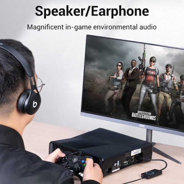 Звукова карта USB AUX jack, 3*TRRS (Mic +2xEar) 1.0м, регулятор гучності, зовнішня, Metal, Vention