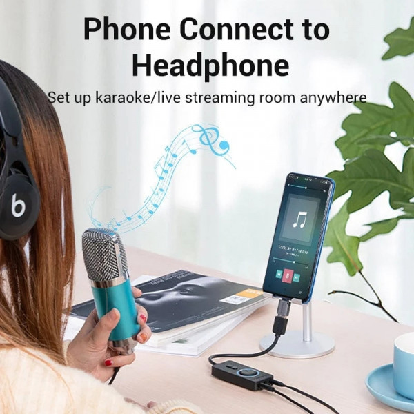 Звукова карта USB AUX jack, 3*TRRS (Mic +2xEar) 1.0м, регулятор гучності, зовнішня, Metal, Vention