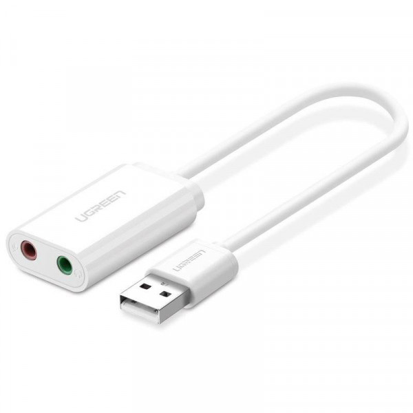 Звукова карта USB AUX jack, TRRS (Mic + Ear), ALC4042 15cm Ugreen Біла US205