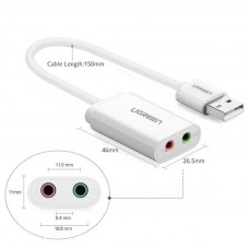 Звукова карта USB AUX jack, TRRS (Mic + Ear), ALC4042 15cm Ugreen Біла US205