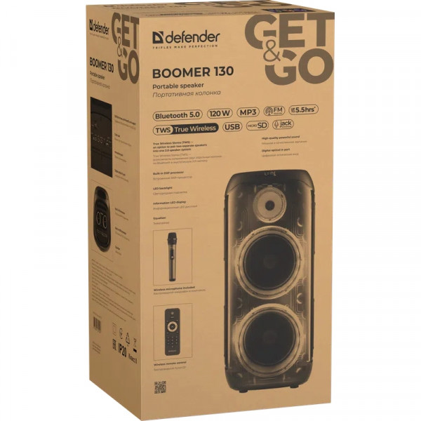Акустична система 2.0 Defender Boomer 130 120Вт BT/FM/TF/USB/MIC/LED, чорна